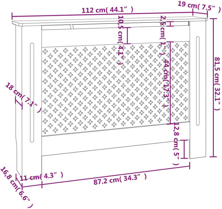 puraday Wohnzimmer Heizkörperabdeckung 112×19×81,5 cm MDF Heizkörper Verkleidung Abdeckung Dekorativ