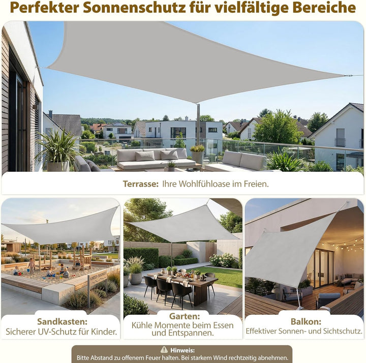 Sekey Sonnensegel Wasserdicht 2x3m Rechteckig mit Edelstahl Befestigungs Kit PES Polyester, Sonnensc
