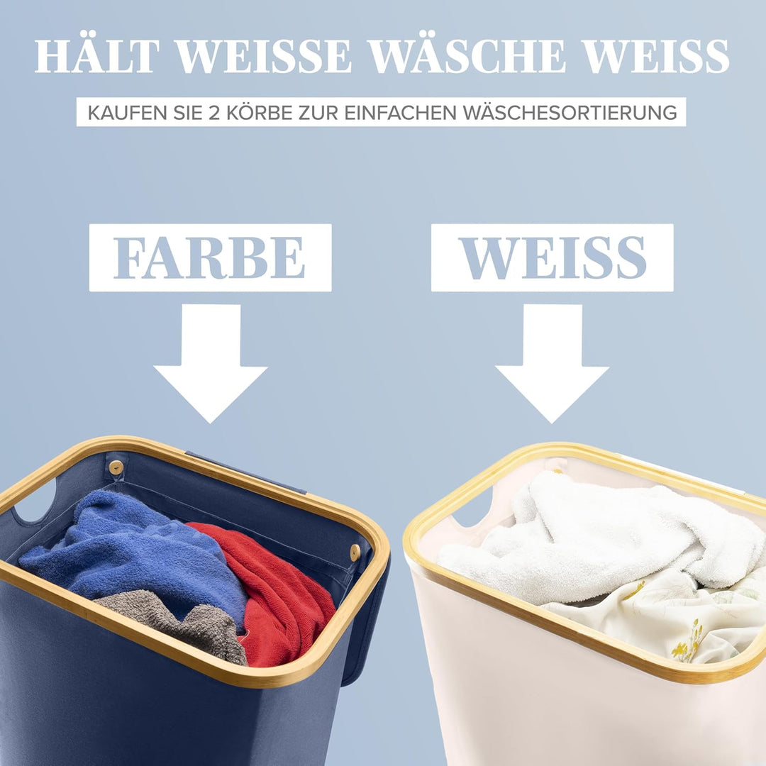 LONBET Wäschekorb mit Deckel 100L Gross - Stilvoller Wäschesammler Atmungsaktiv mit Stabilem Bambus-