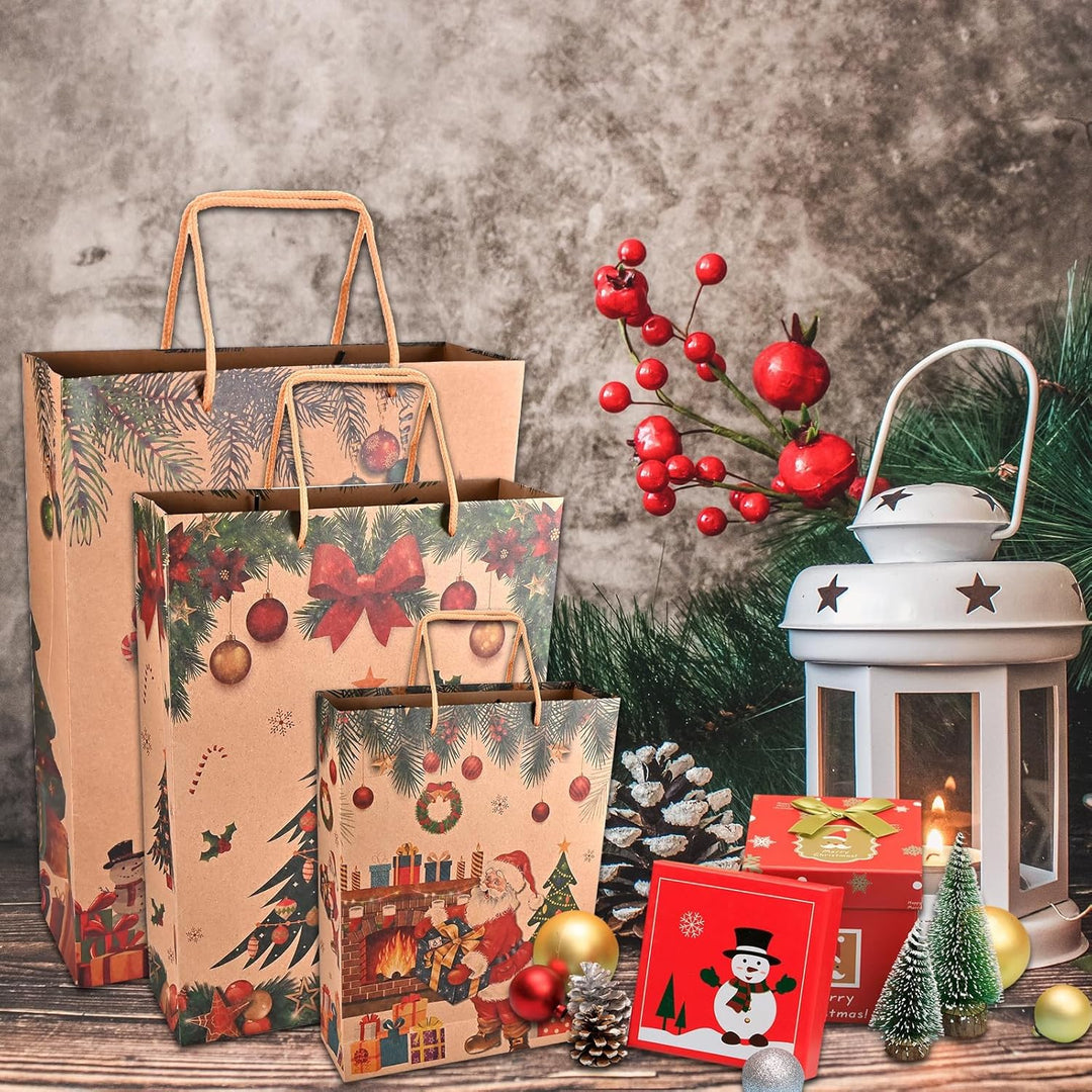 Cieex Geschenktüten Weihnachten mit Henkel, 10 Stück Weihnachtliche Geschenkverpackung, Bedruckte He