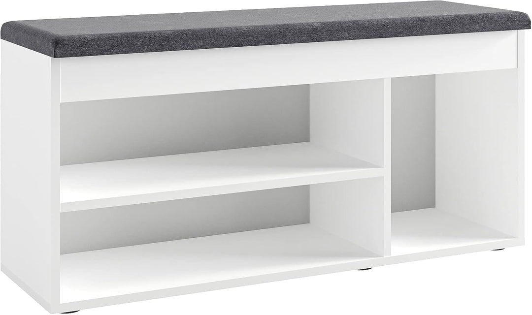 KOMTO Schuhbank mit Sitzfläche - Schuhregal Bank mit Stauraum Weiss 100 x 48 x 32 cm Schuhschrank mi