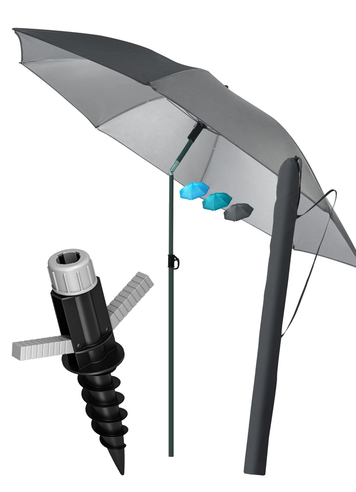4smile Sonnenschirm Strand SunnyJoy Ø 180 cm, 3-IN-1 Set - UPF 50+ Strandschirm + Sonnenschirm Schut