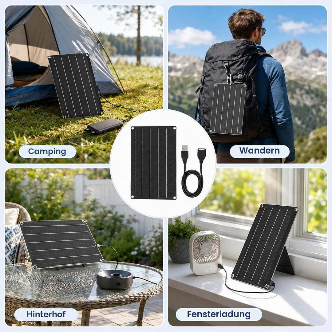 Solar USB Ladegerät 10W 5V, Tragbares Solarpanel mit USB-Anschluss, wasserdichtes Solarladegerät für