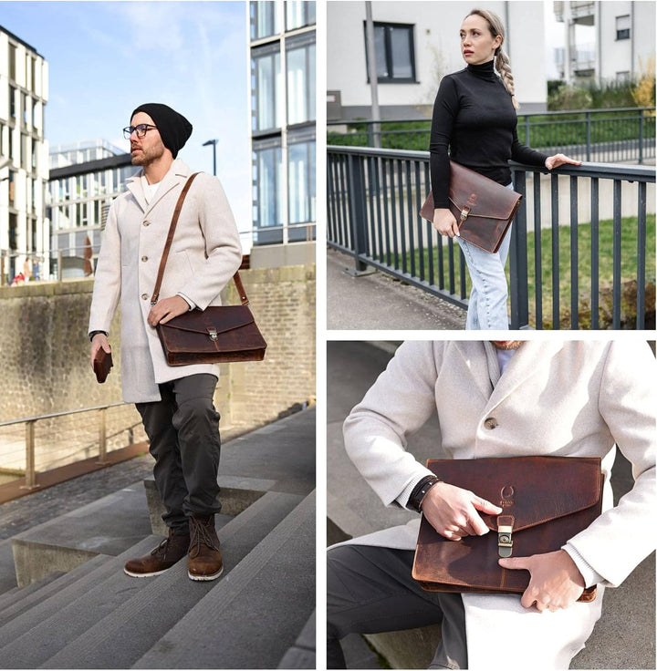 Corno d´Oro Premium Laptoptasche 13 Zoll Laptop Leder I Handgefertigte MacBook Tasche Echt Leder I U