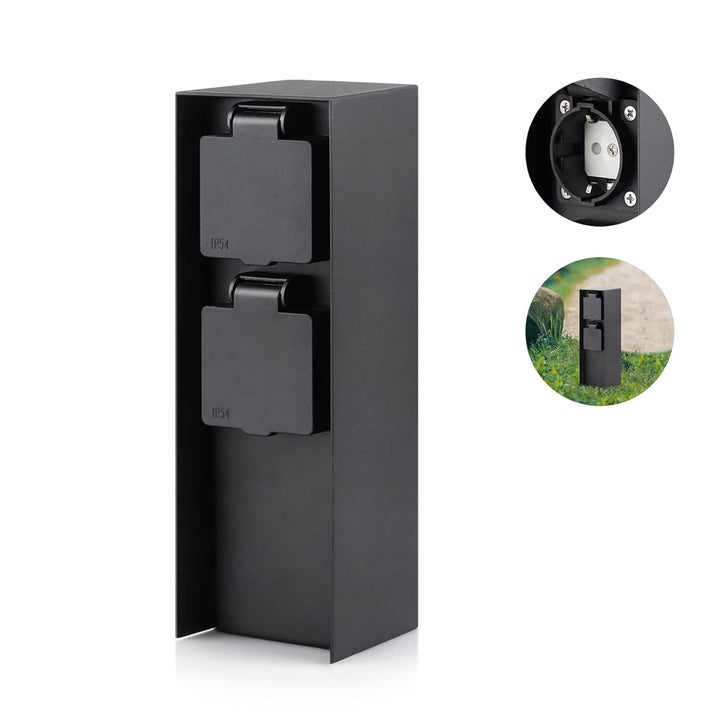 Gartensteckdosensäule mit 2 Steckdosen, max. 3680W, IP44, Aluminium Aussensteckerdose, für den Ausse