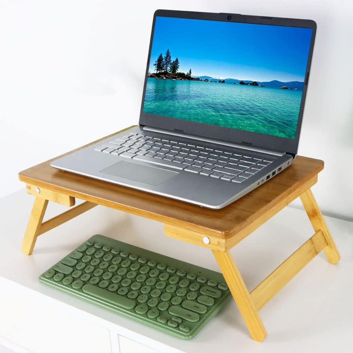 WKWKER 100% Bambus Laptop Bett Tisch Schoss Schreibtisch Für Bed Breakfast Betttablett Mit Klappbein