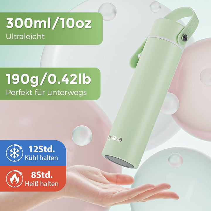 Exllena Trinkflasche Klein 300ml mit Verstellbarer Silikon-Griff – Mini Thermosflasche mit Edelstahl