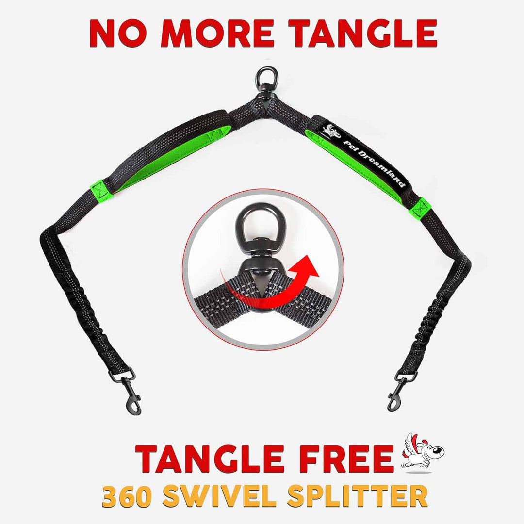 Pet Dreamland Dog Coupler 360 Leash Splitter for Small, Medium Dogs, No Tangle, Shock Absorbing Refl