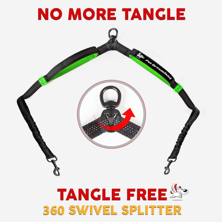 Pet Dreamland Dog Coupler 360 Leash Splitter for Small, Medium Dogs, No Tangle, Shock Absorbing Refl