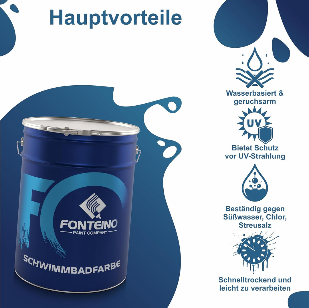Fonteino Poolfarbe Schwimmbadfarbe Poolbeschichtung Schwimmbeckenfarbe Blau 20L 20 l (1er Pack), 20