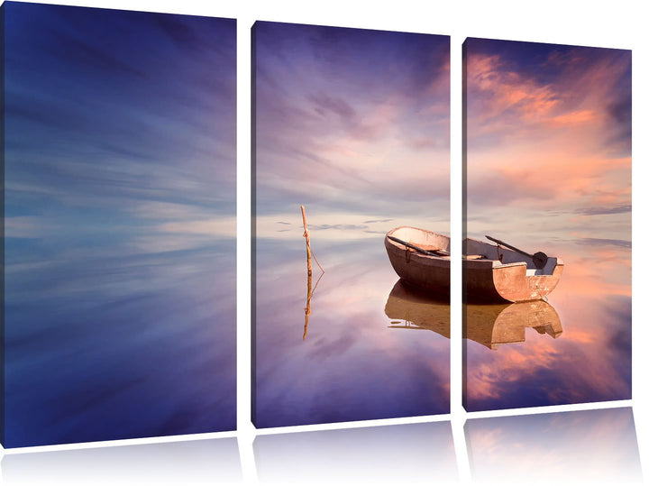 Pixxprint Einsames Boot auf See als Leinwandbild | Grösse: 3 Teilig (120x80) | Wandbild| Kunstdruck