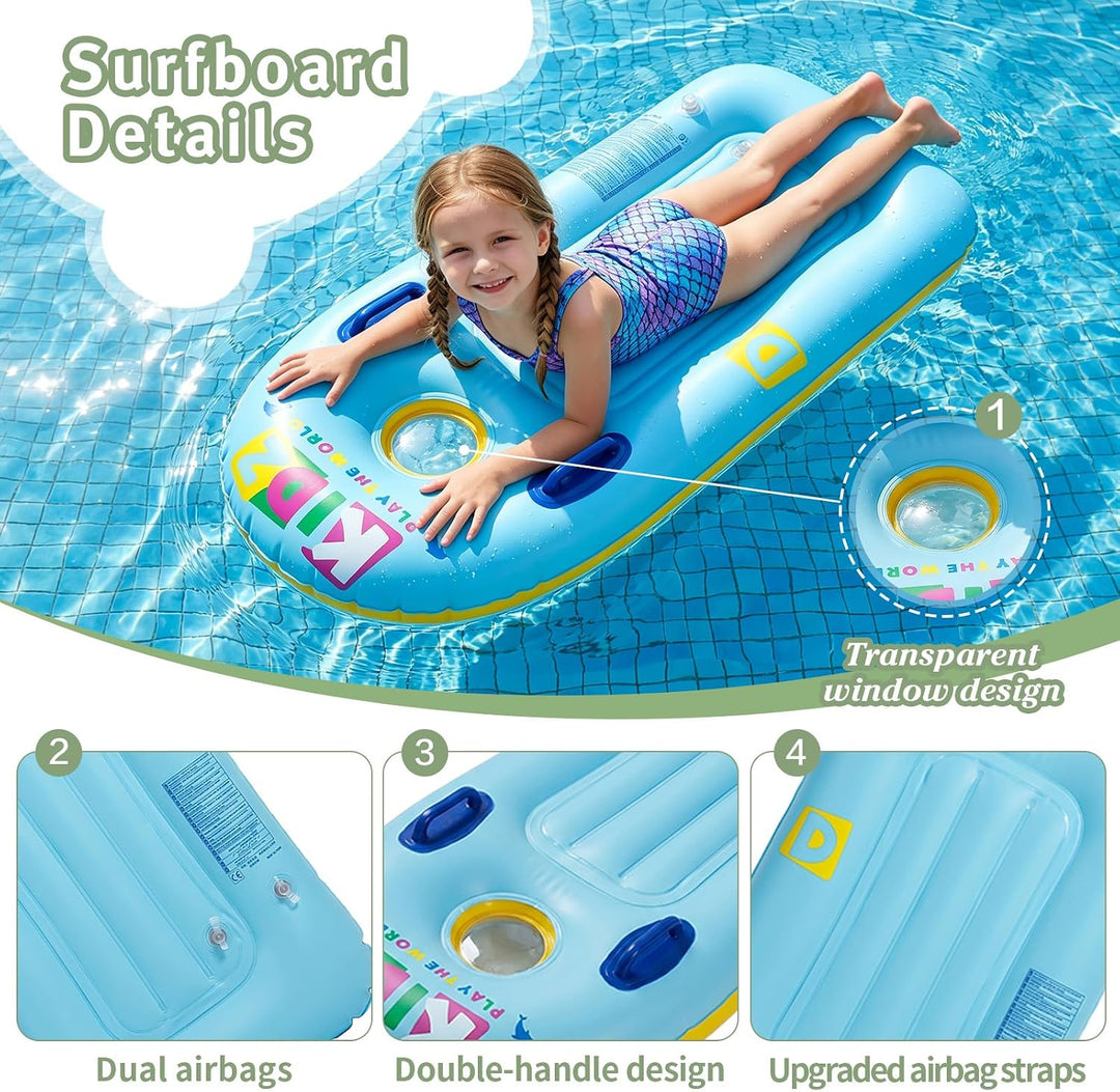 Schwimmbrett Bodyboard Aufblasbar, Surfbrett Bodyboard mit Griffen, Schwimmhilfe Aufblasbar Kinder,