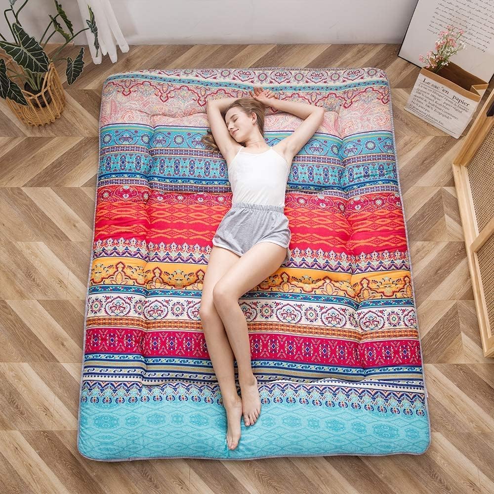 MAXYOYO Böhmische Retro Futon Matratze - Vintage Blumenmuster japanische Bodenmatratze - rollbar ver