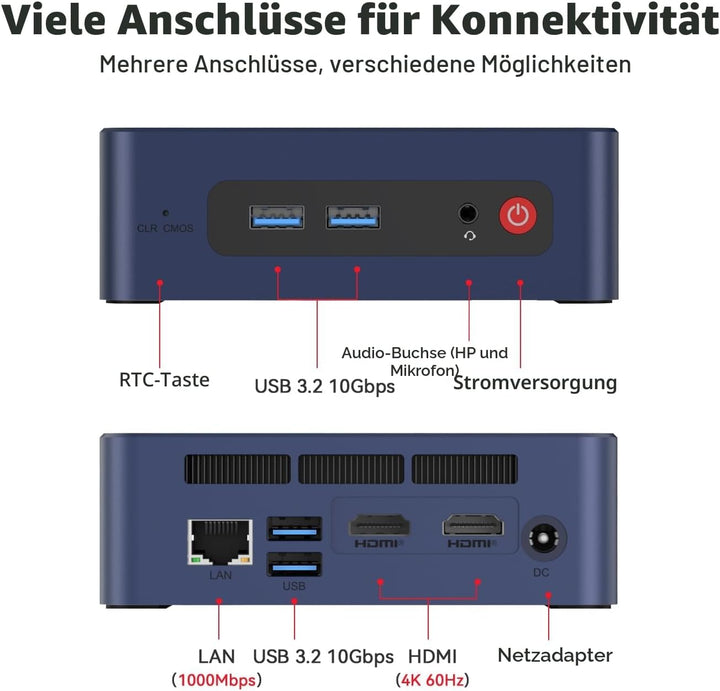 Beelink Mini PC EQR6, AMD Ryzen 5 6600H, 6C/12T, bis zu 4.5Ghz, Mini Computer 16G DDR5 RAM 500GB PCI