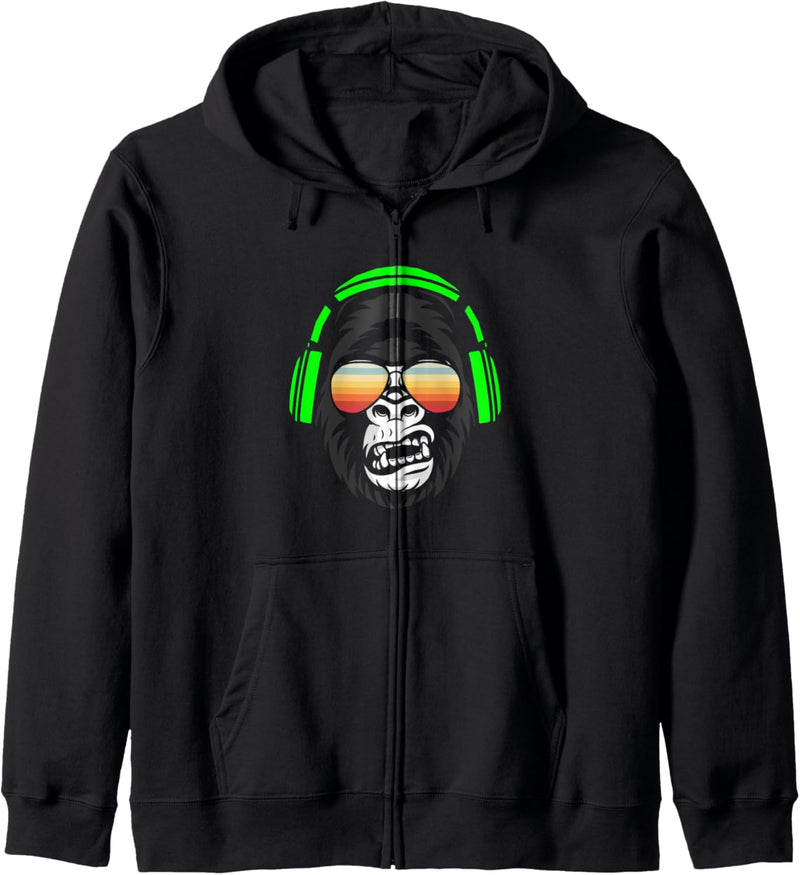 Affe Monkey mit DJ Kopfhörer und Sonnenbrille Kapuzenjacke