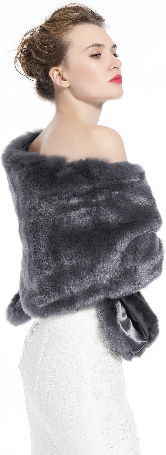 BEAUTELICATE Kunstpelz Schal Stola Damen Warm Brautjacke Brautschal Brautstola Pelz für Braut Hochze