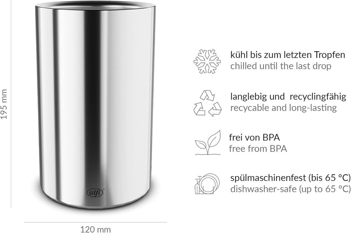 alfi VINO Flaschenkühler Edelstahl 0,70-1,00 l, silber glänzend Stainless Steel Polished zylindrisch