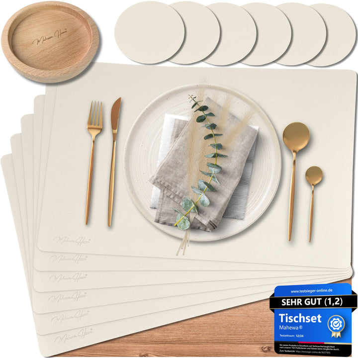 Mahewa® 6er Set Premium Tischset aus Kunstleder - Platzset abwaschbar und wasserdicht - Platzdeckche