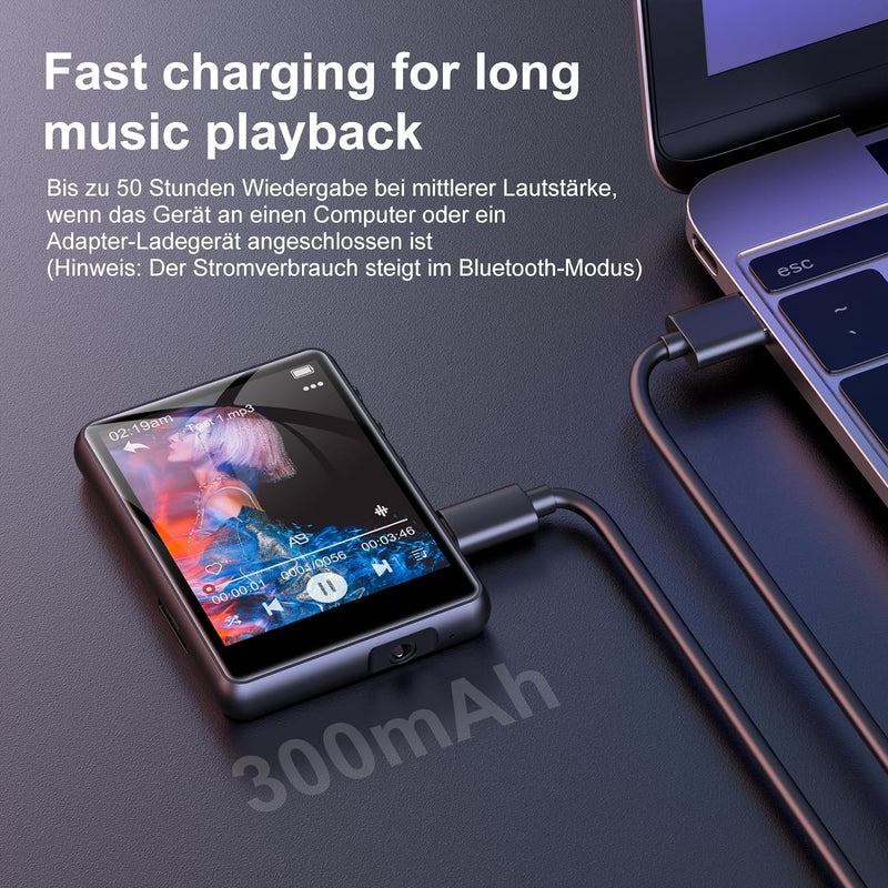 64GB MP3 Player, Bluetooth 5.3 HiFi Music Player, 2.4-Zoll Touchscreen MP3 Player mit Lautsprecher R
