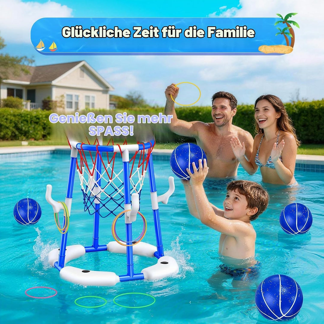 HaoVrisn Pool Basketballkorb Kinder Set, 2-in-1 Pool Spielzeug mit Ringwurf Spiel- 4 Bälle, 12 Ringe