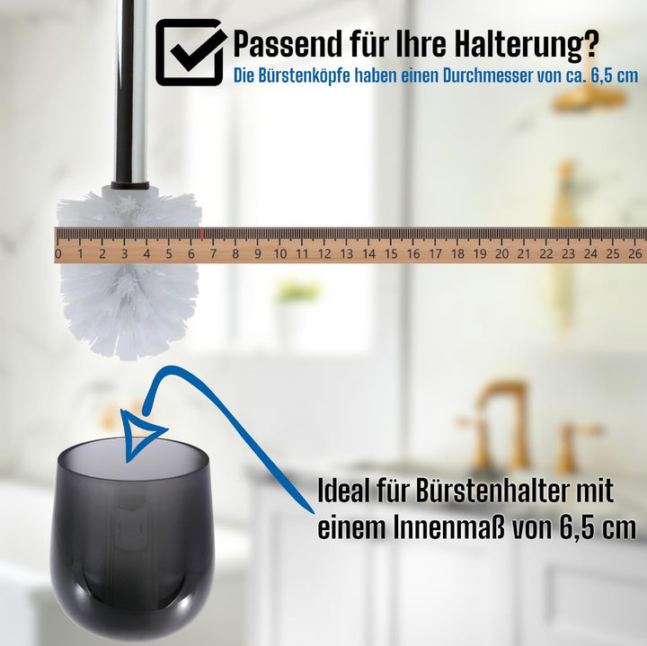 Daloual - 3 x Ersatz WC-Bürstenkopf Weiss Ø ca. 6,5 cm + 1 x Edelstahl-Griff 26,5 cm - Toiletten-Bür