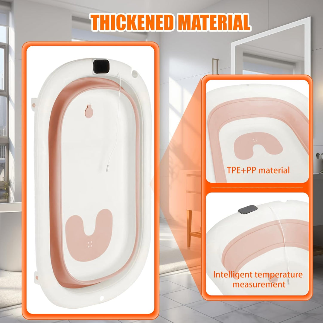 Flexible Babybadewanne mit Temperaturanzeige, Duschkissen, Duschstecker, rutschfeste Füsse, faltbare