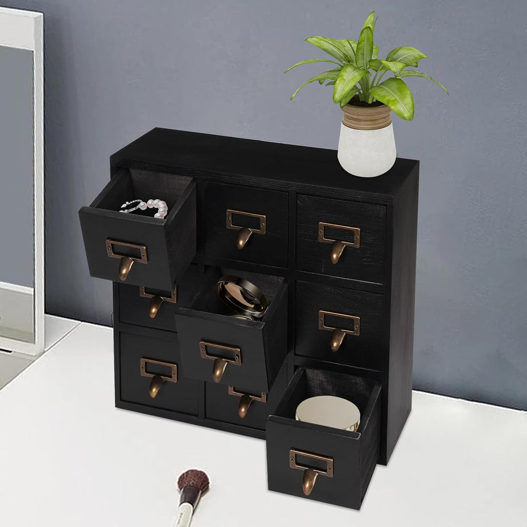 Dekltus Apothekerschrank Holz, 9 Schubladen Apotheker Schrank, Bibliothekskartenkatalogschrank, Medi