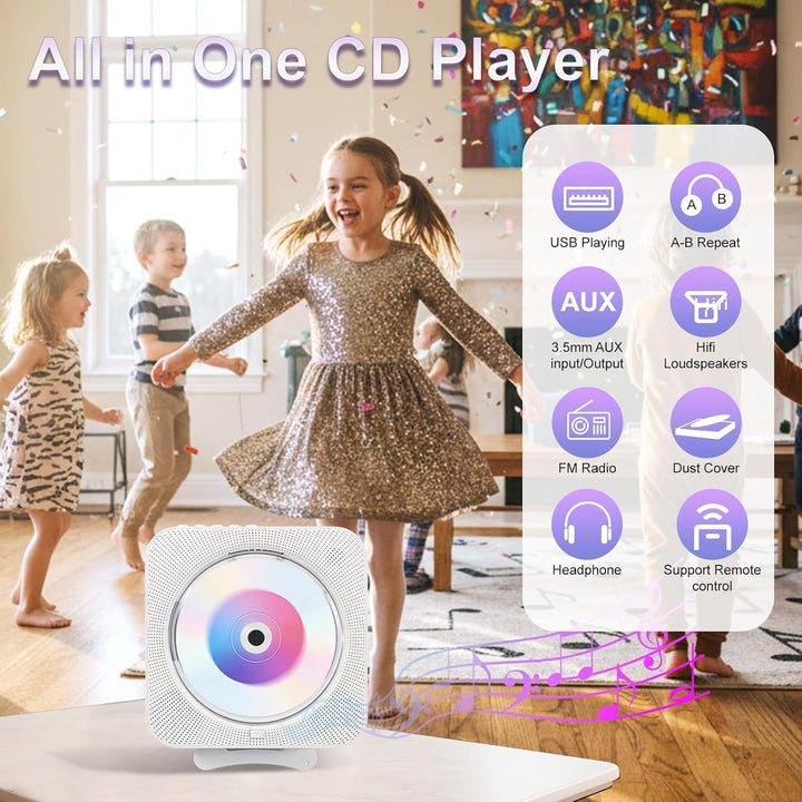 CD-Player mit Bluetooth – Wandmontierbarer Musik-Player Home Audio Boombox mit LCD-Display und Staub