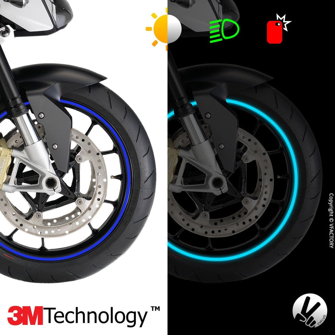 VFLUO - Kit Reflektierende Felgenrandaufkleber Motorrad, Aufkleber für 1 Rad 3M™-Technologie™, 360°-