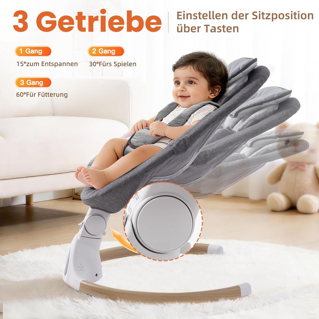Babywippe Elektrisch, 0–6 Monate, max. 9 kg, Tragbares Neugeborenes Babyschaukel Indoor mit Bluetoot