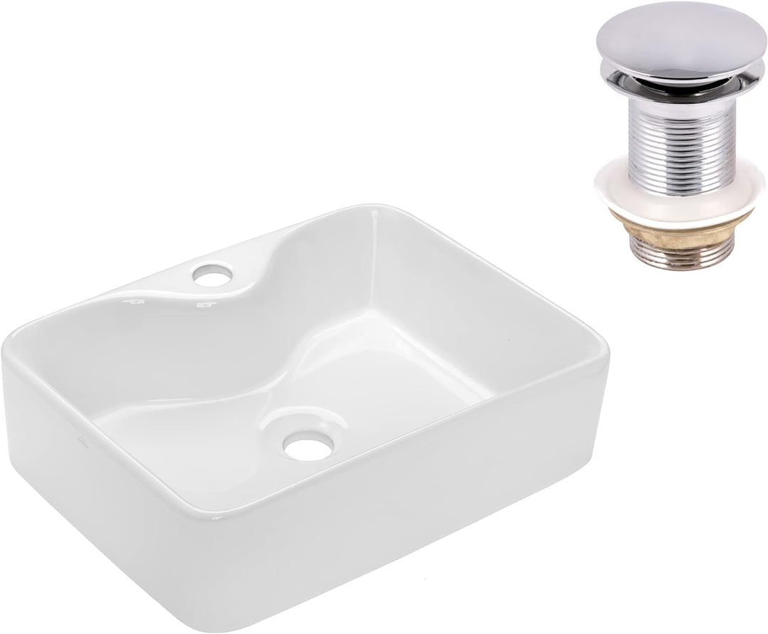 VBChome Waschbecken 48 x 37 cm Keramik Weiss Oval Pop-up ventil Click-Clack Waschtisch Handwaschbeck