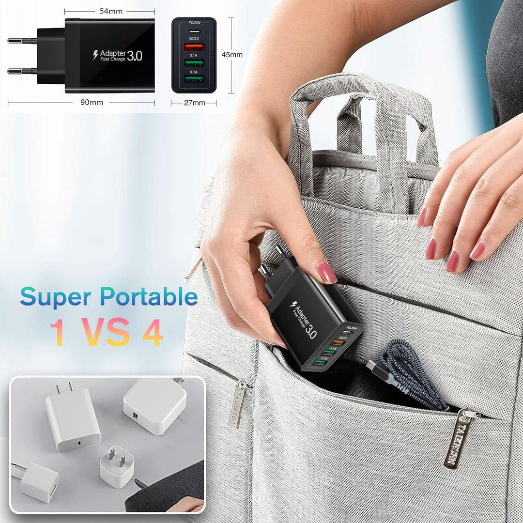 2 Stück 35W USB C Ladegerät [4-Port Upgrade], Acezeek Schnellladegerät USB Stecker mit Wandladegerät