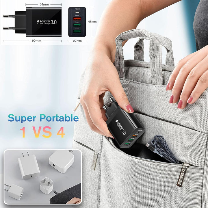 2 Stück 35W USB C Ladegerät [4-Port Upgrade], Acezeek Schnellladegerät USB Stecker mit Wandladegerät