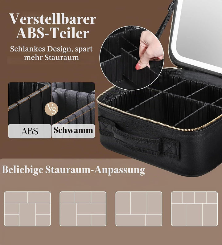 Luxspire Make-up-Koffer, Kosmetikkoffer mit abnehmbarem beleuchteten Spiegel, tragbare Kosmetiktasch