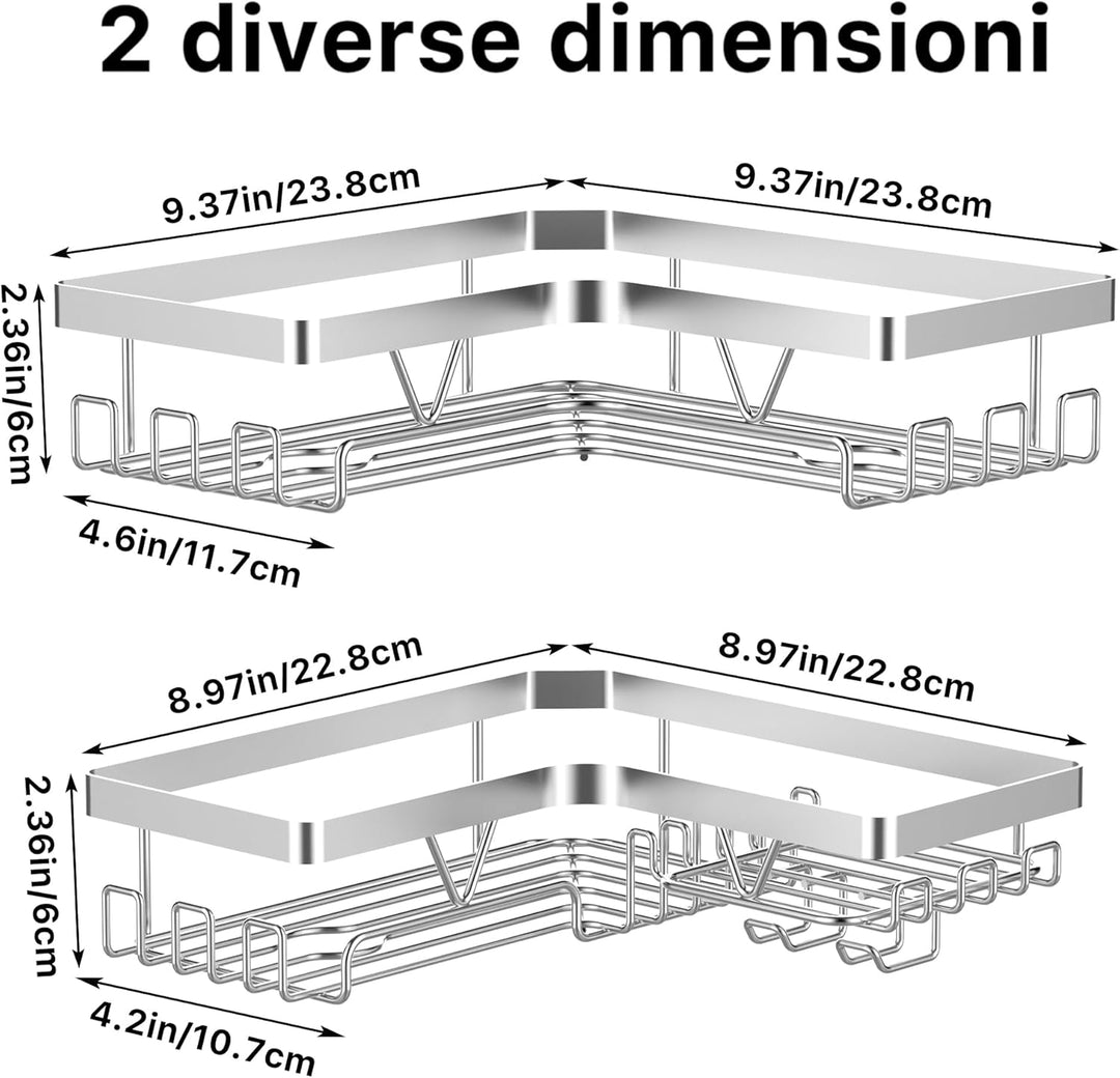 ZUNTO Eck-Duschregal – 2 Stück Duschregal ohne Bohren, Shampoo-Halter für Dusche aus Edelstahl, Kleb