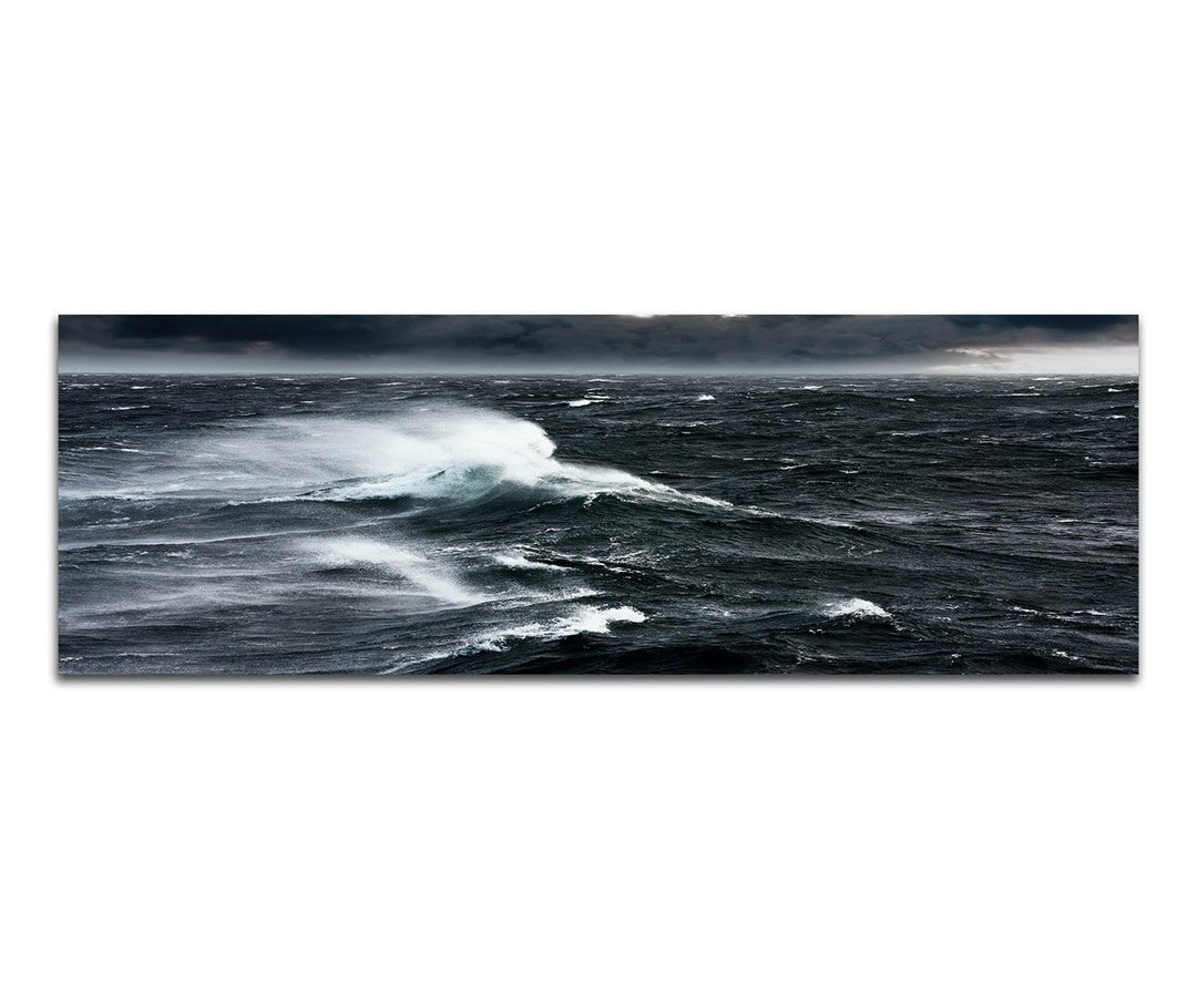 Paul Sinus Art Panoramabild auf Leinwand und Keilrahmen 150x50cm Ozean Meer Wellen Sturm Wolken