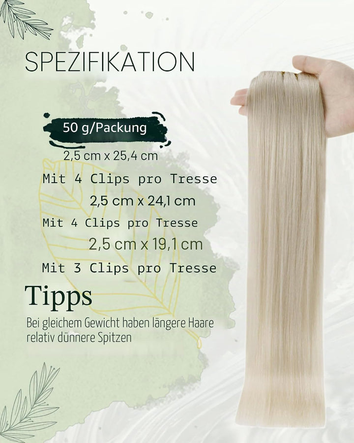 RUNATURE Clip in Extensions Echthaar Blond Remy Echthaar Extensions Clip in Weisse Blondine Haarverl