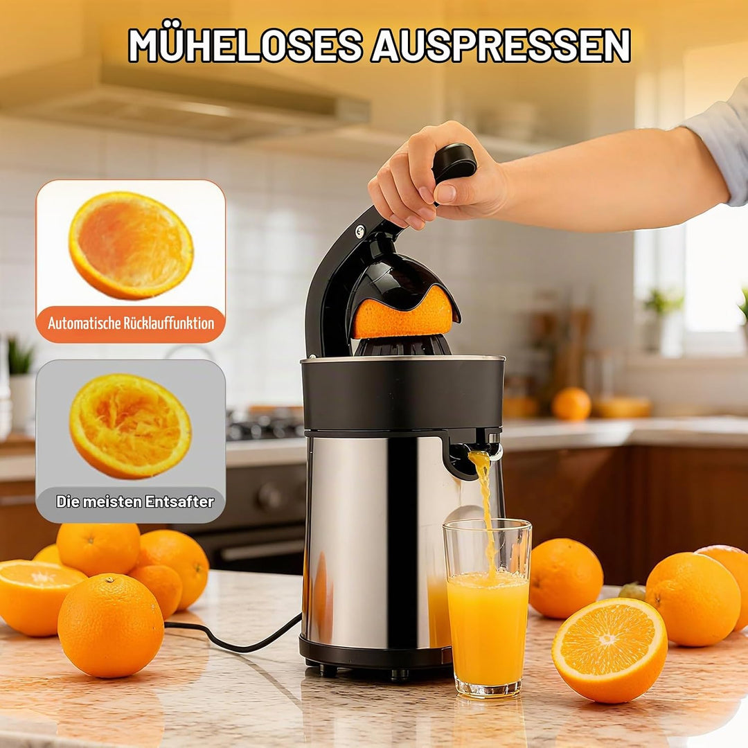 Cozary Zitruspresse Elektrische, Orangenpresse Zitronenpresse inkl 2 Presskegel, Gehäuse und Filter