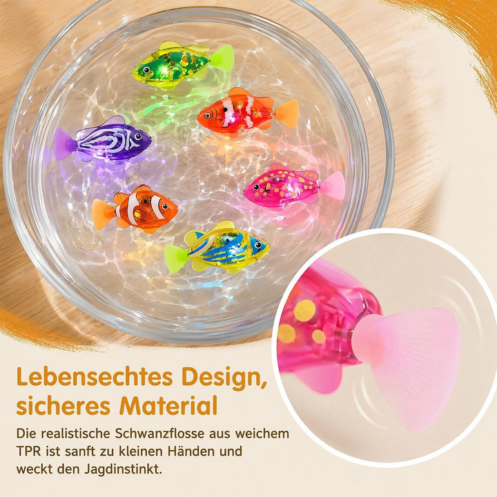 Robo Fish 6 Stück, Katzenspielzeug Fisch mit LED Licht, Interaktives Schwimmendes Roboter Fisch Spie