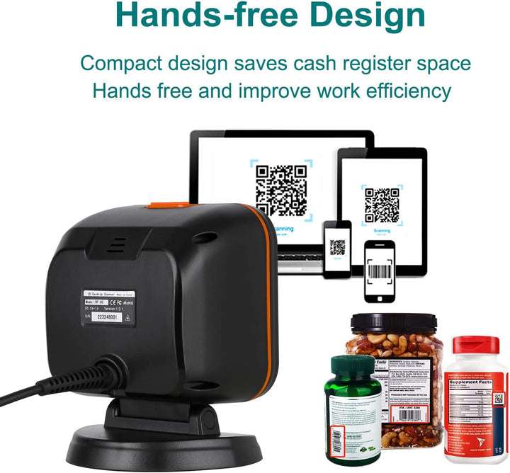 OBZ 1D 2D Desktop Barcode Scanner, QR Code Scanner USB Wired Hands-Free Barcode-Scanner Kassen Scann