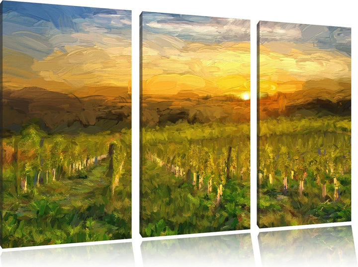 Pixxprint Weinberg in Bergerac Frankreich / 3-Teilig/Gesamtmass 120cm Leinwandbild bespannt auf Holz