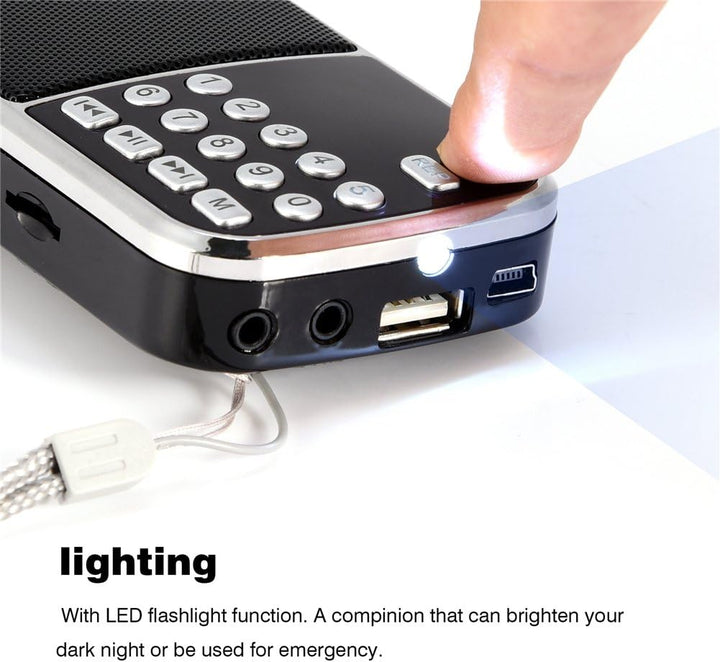 VBESTLIFE -Radio mit LED-Taschenlampe-Funktion, MP3-U-Scheibe des Musik-Spieler-FM TF