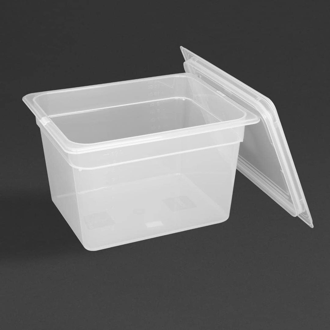 Vogue Polypropylene GN Container 1/2 with Lid 200mm (H) 11.7Ltr (Pack 4) 325(L)x265(W)x100(D)mm, 325