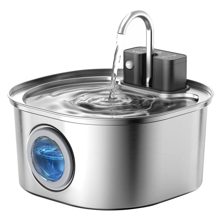 Voluas Edelstahl Katzenbrunnen - Drahtloser Haustierbrunnen mit Batteriebetrieb, 108oz/3,2L, Automat