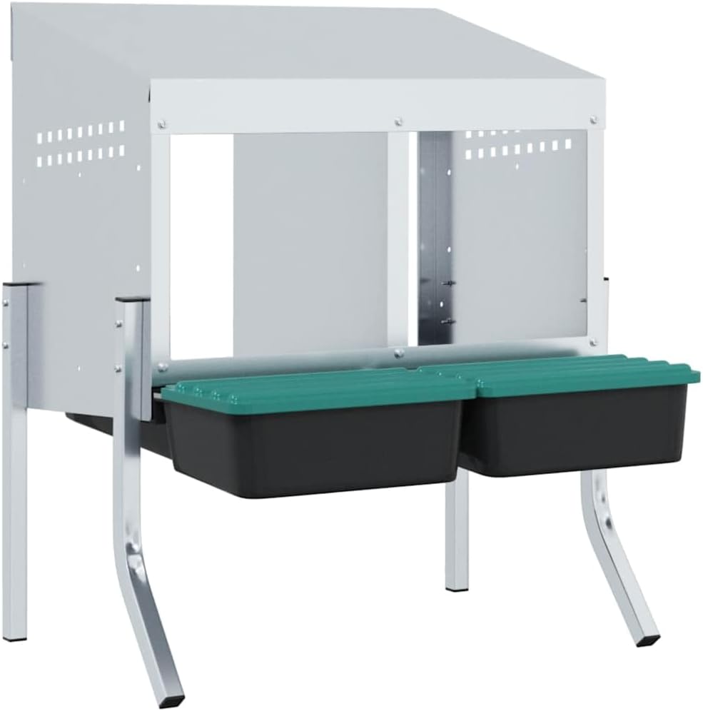 Hühner-Nistkasten mit 2 Fächern, verzinkter Stahl, höhenverstellbare Beine, für Innen- und Aussenber