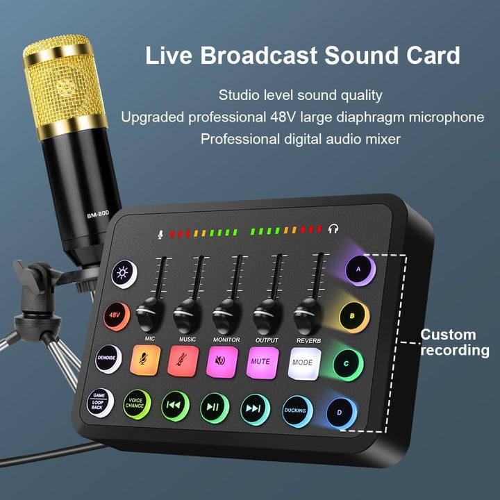 OFFCUP Podcast Equipment Set Mischpult Audiomixer mit Stativ Kondensator Mikrofon USB C Audiointerfa