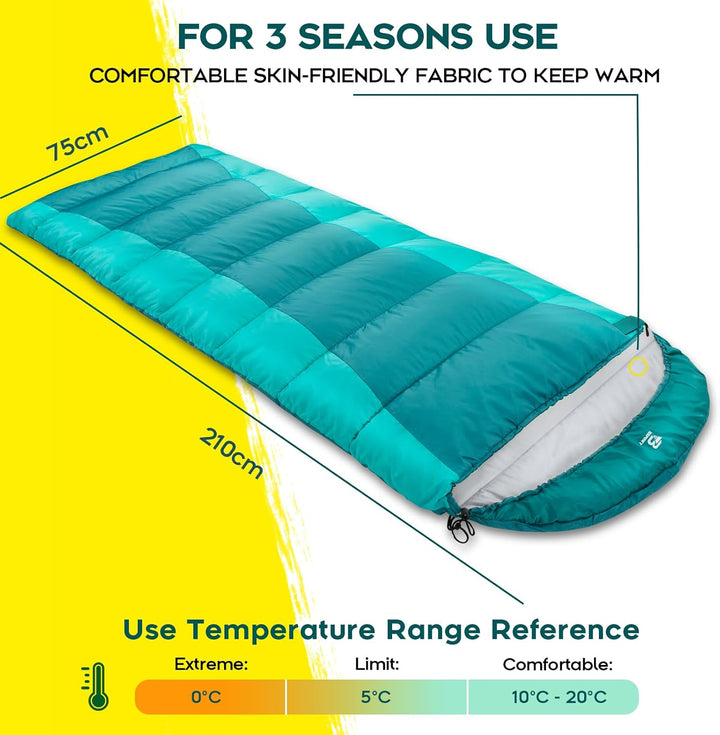 Bessport Schlafsack Flannel für Camping 3-4 Jahreszeiten - 10 °C-20°C | Winter Schlafsack Leichtgewi