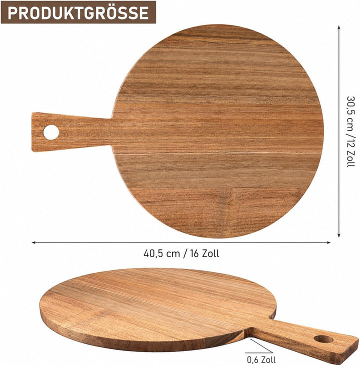 3er Set Akazienholz Schneidebretter mit Griff, 3 Formen Holz Holzbretter Holzbrett, Kuchen Servierbr