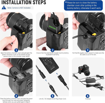 Neewer EP 5A AC Netzteil Adapter und DC Koppler Dummy Akkuladegerätset Ersetzt den EN EL14 Akku, kom