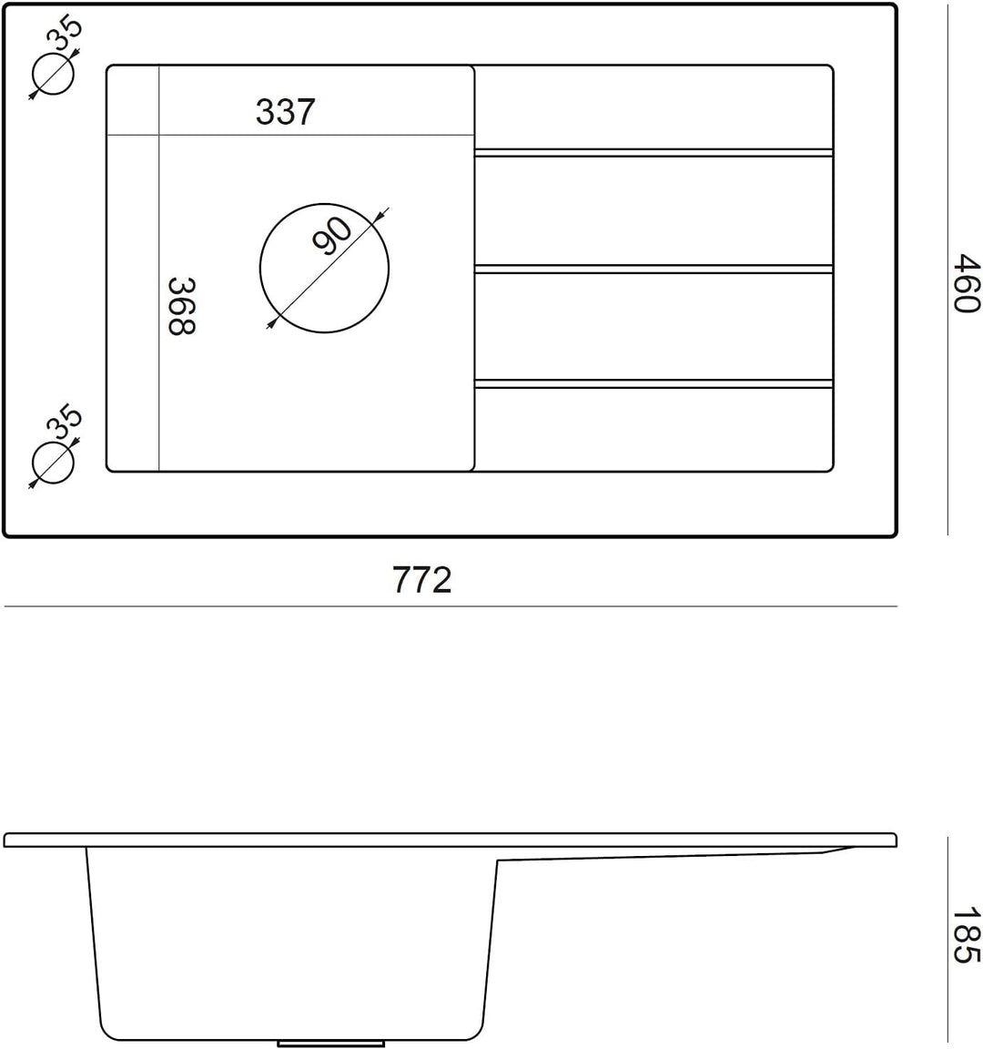 VBChome Spülbecken Premium 77x46 mit Armatur Schwarz Granitspüle Spüle Einbauspüle Abtropffläche Ein